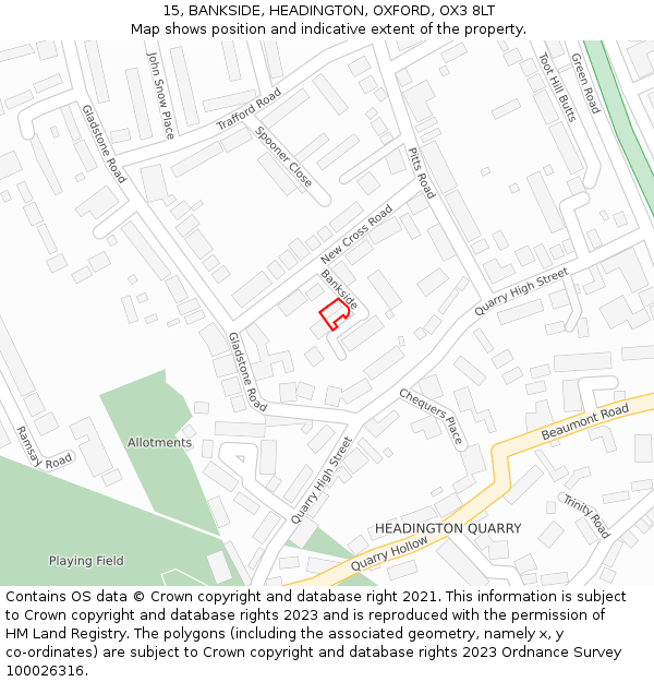 15, BANKSIDE, HEADINGTON, OXFORD, OX3 8LT: Location map and indicative extent of plot