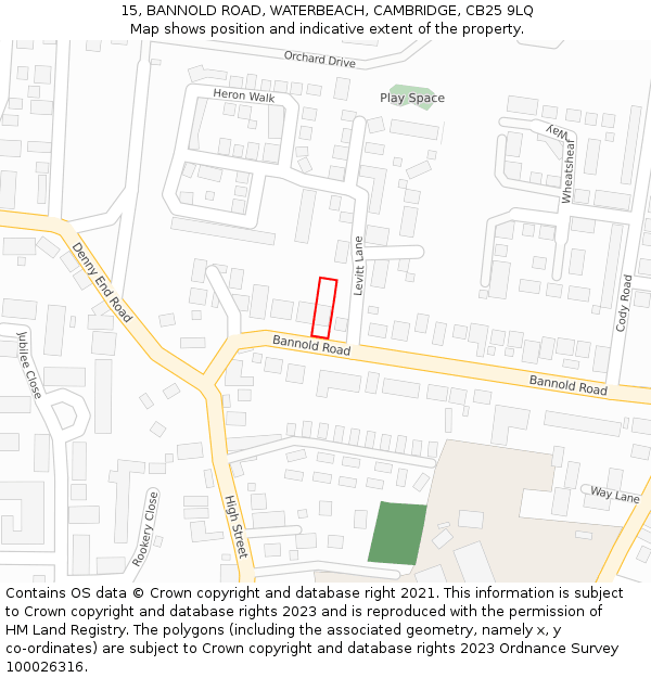 15, BANNOLD ROAD, WATERBEACH, CAMBRIDGE, CB25 9LQ: Location map and indicative extent of plot