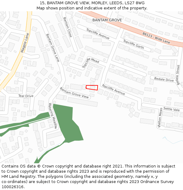 15, BANTAM GROVE VIEW, MORLEY, LEEDS, LS27 8WG: Location map and indicative extent of plot