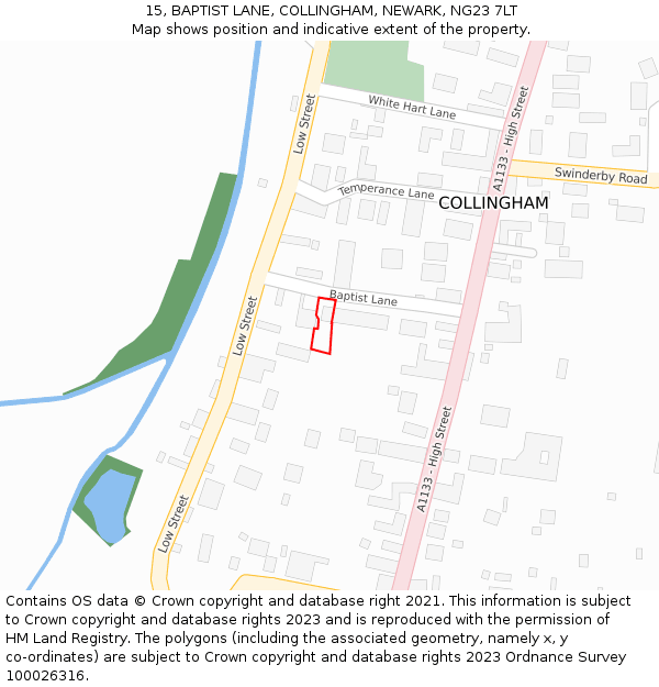 15, BAPTIST LANE, COLLINGHAM, NEWARK, NG23 7LT: Location map and indicative extent of plot