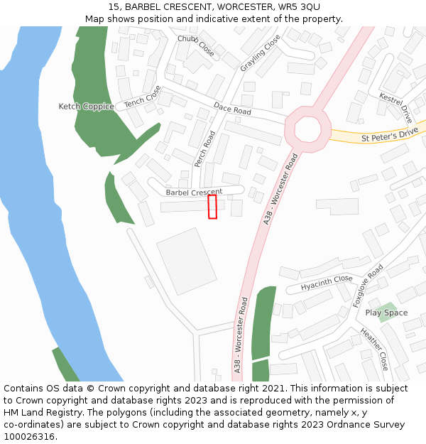 15, BARBEL CRESCENT, WORCESTER, WR5 3QU: Location map and indicative extent of plot