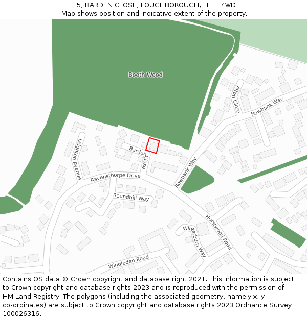 15, BARDEN CLOSE, LOUGHBOROUGH, LE11 4WD: Location map and indicative extent of plot