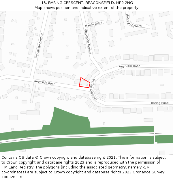 15, BARING CRESCENT, BEACONSFIELD, HP9 2NG: Location map and indicative extent of plot