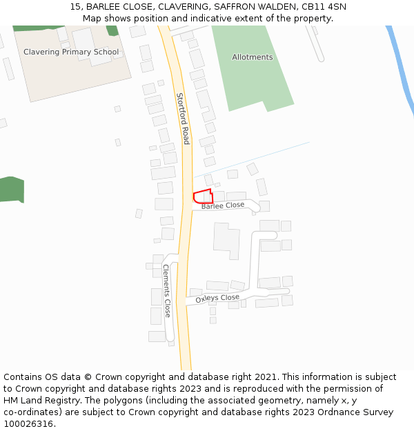 15, BARLEE CLOSE, CLAVERING, SAFFRON WALDEN, CB11 4SN: Location map and indicative extent of plot