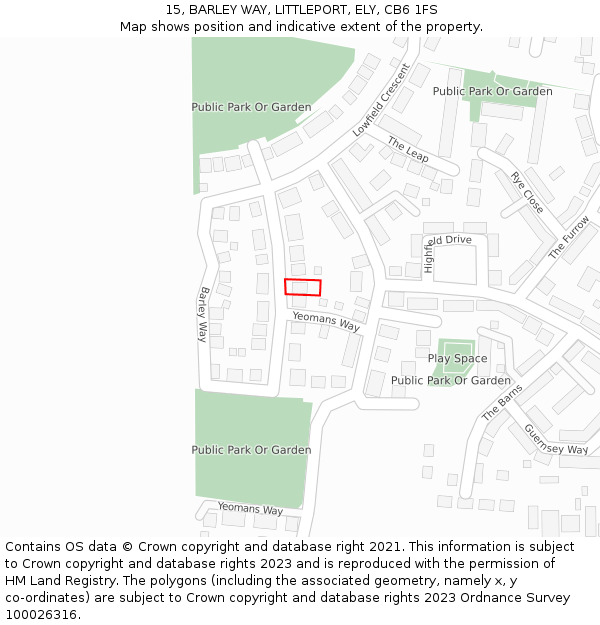 15, BARLEY WAY, LITTLEPORT, ELY, CB6 1FS: Location map and indicative extent of plot