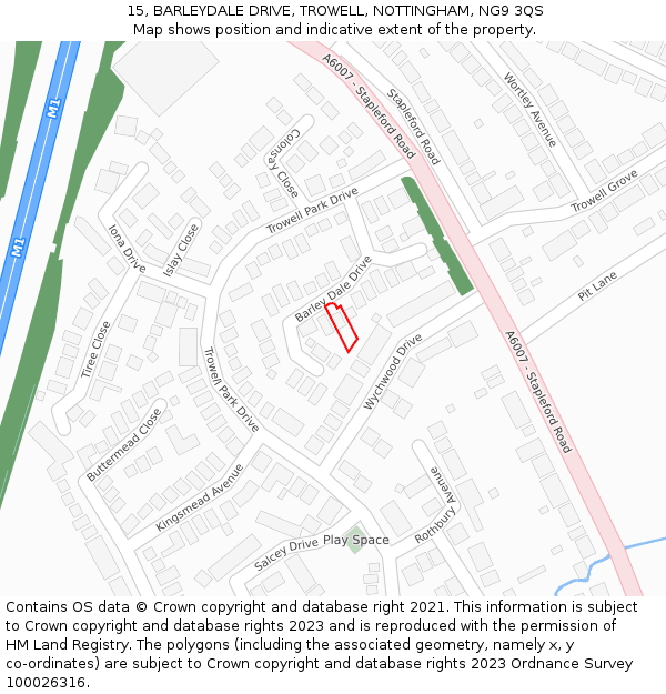 15, BARLEYDALE DRIVE, TROWELL, NOTTINGHAM, NG9 3QS: Location map and indicative extent of plot