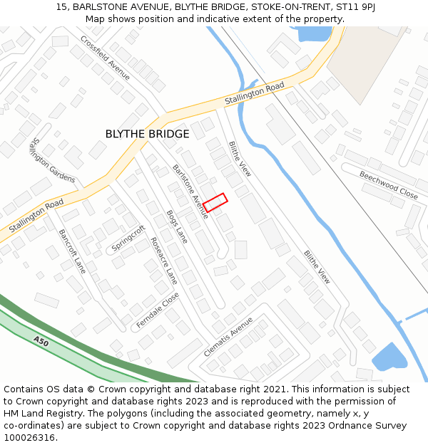 15, BARLSTONE AVENUE, BLYTHE BRIDGE, STOKE-ON-TRENT, ST11 9PJ: Location map and indicative extent of plot