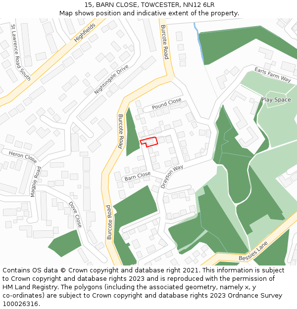 15, BARN CLOSE, TOWCESTER, NN12 6LR: Location map and indicative extent of plot