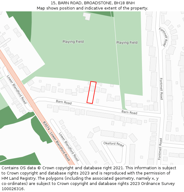 15, BARN ROAD, BROADSTONE, BH18 8NH: Location map and indicative extent of plot