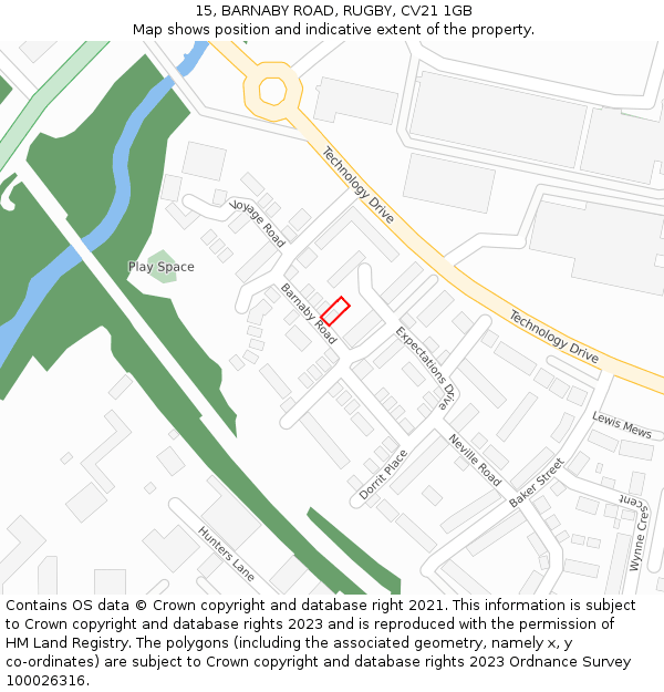 15, BARNABY ROAD, RUGBY, CV21 1GB: Location map and indicative extent of plot