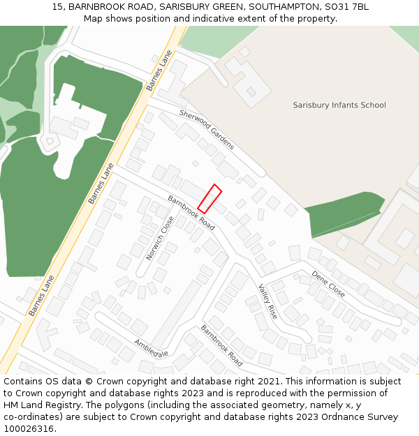 15, BARNBROOK ROAD, SARISBURY GREEN, SOUTHAMPTON, SO31 7BL: Location map and indicative extent of plot