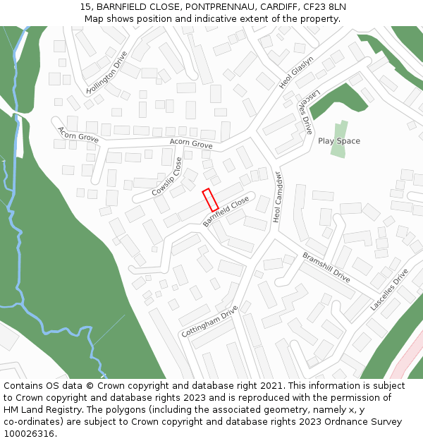 15, BARNFIELD CLOSE, PONTPRENNAU, CARDIFF, CF23 8LN: Location map and indicative extent of plot