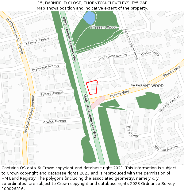 15, BARNFIELD CLOSE, THORNTON-CLEVELEYS, FY5 2AF: Location map and indicative extent of plot