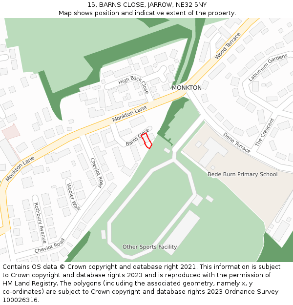 15, BARNS CLOSE, JARROW, NE32 5NY: Location map and indicative extent of plot