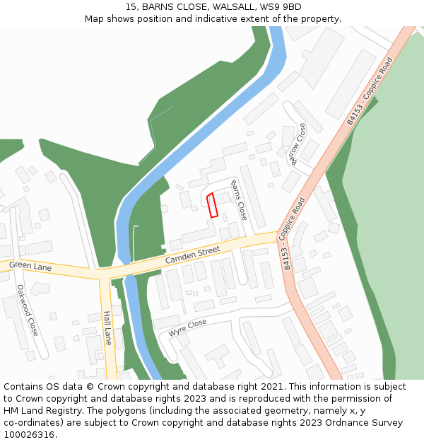15, BARNS CLOSE, WALSALL, WS9 9BD: Location map and indicative extent of plot