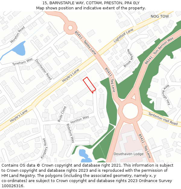 15, BARNSTAPLE WAY, COTTAM, PRESTON, PR4 0LY: Location map and indicative extent of plot