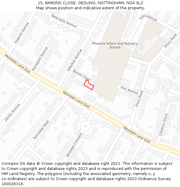 15, BARONS CLOSE, GEDLING, NOTTINGHAM, NG4 3LZ: Location map and indicative extent of plot