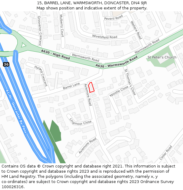 15, BARREL LANE, WARMSWORTH, DONCASTER, DN4 9JR: Location map and indicative extent of plot