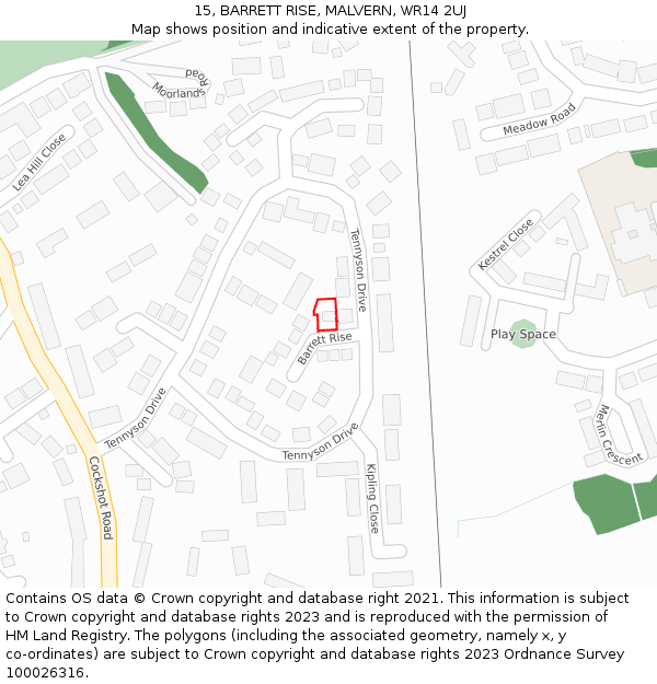 15, BARRETT RISE, MALVERN, WR14 2UJ: Location map and indicative extent of plot