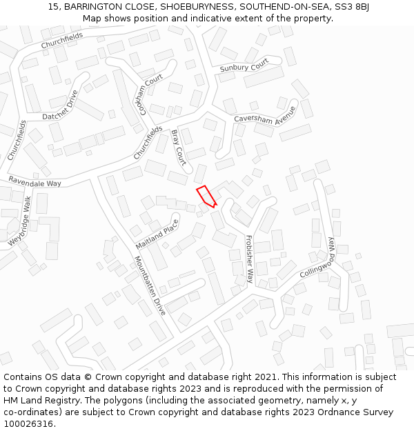 15, BARRINGTON CLOSE, SHOEBURYNESS, SOUTHEND-ON-SEA, SS3 8BJ: Location map and indicative extent of plot