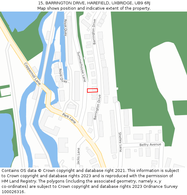 15, BARRINGTON DRIVE, HAREFIELD, UXBRIDGE, UB9 6RJ: Location map and indicative extent of plot