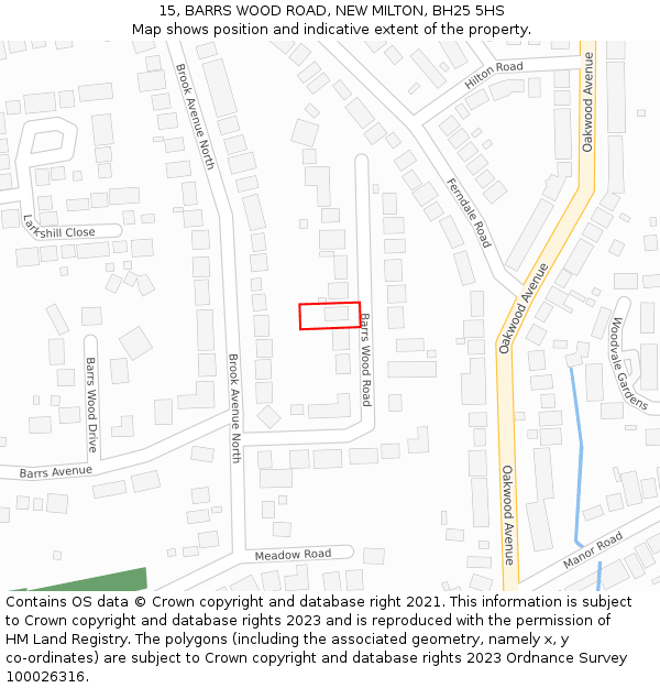 15, BARRS WOOD ROAD, NEW MILTON, BH25 5HS: Location map and indicative extent of plot