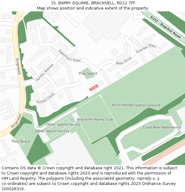 15, BARRY SQUARE, BRACKNELL, RG12 7FF: Location map and indicative extent of plot