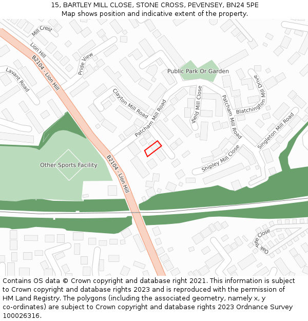 15, BARTLEY MILL CLOSE, STONE CROSS, PEVENSEY, BN24 5PE: Location map and indicative extent of plot