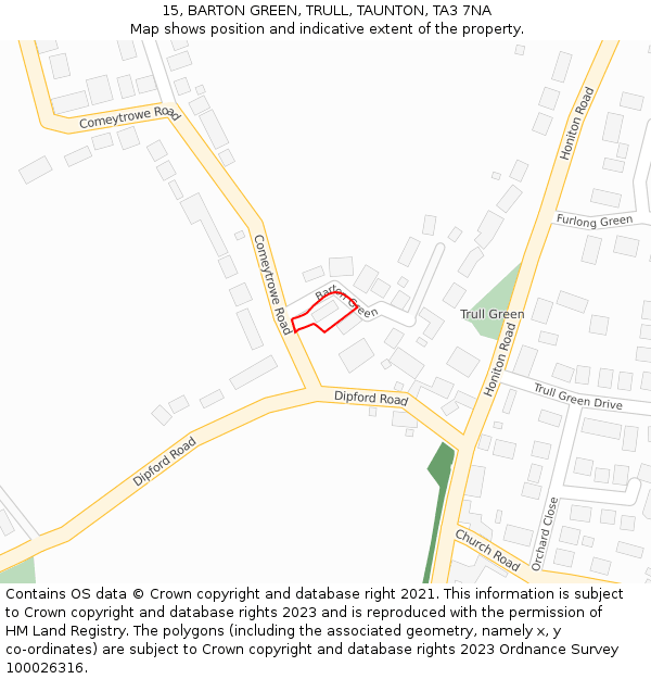 15, BARTON GREEN, TRULL, TAUNTON, TA3 7NA: Location map and indicative extent of plot