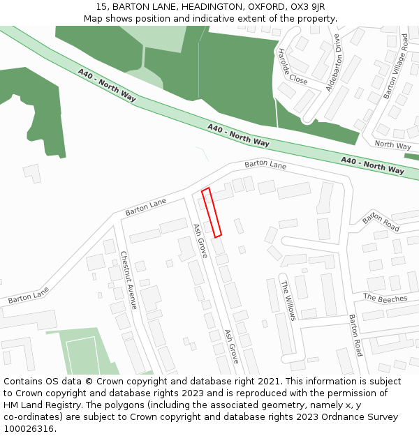 15, BARTON LANE, HEADINGTON, OXFORD, OX3 9JR: Location map and indicative extent of plot