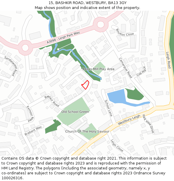 15, BASHKIR ROAD, WESTBURY, BA13 3GY: Location map and indicative extent of plot