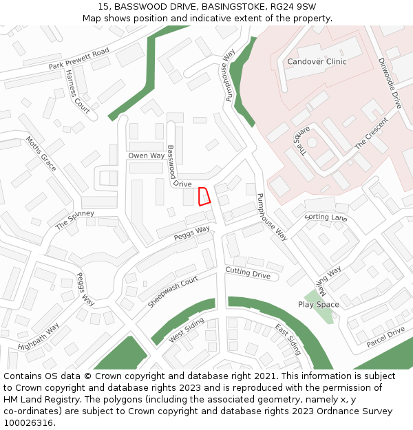 15, BASSWOOD DRIVE, BASINGSTOKE, RG24 9SW: Location map and indicative extent of plot