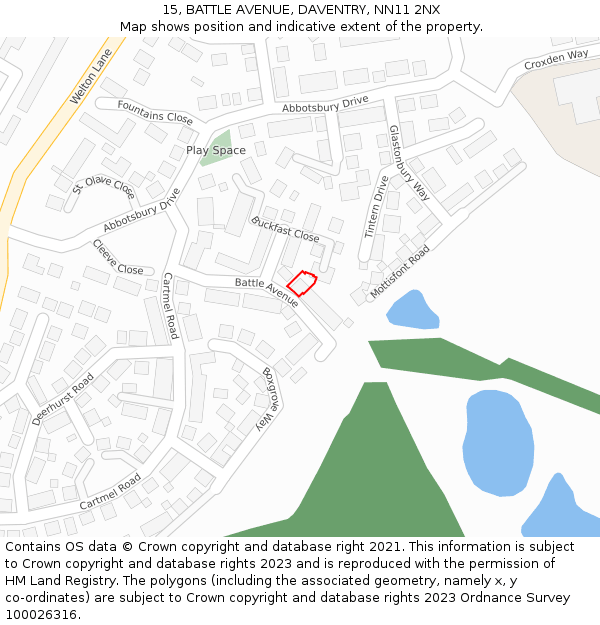 15, BATTLE AVENUE, DAVENTRY, NN11 2NX: Location map and indicative extent of plot