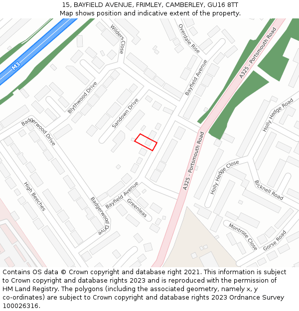 15, BAYFIELD AVENUE, FRIMLEY, CAMBERLEY, GU16 8TT: Location map and indicative extent of plot