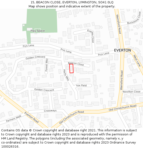 15, BEACON CLOSE, EVERTON, LYMINGTON, SO41 0LQ: Location map and indicative extent of plot