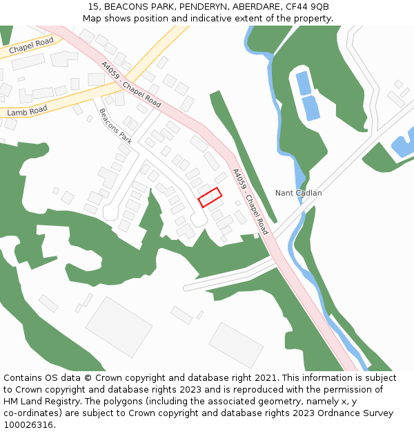 15, BEACONS PARK, PENDERYN, ABERDARE, CF44 9QB: Location map and indicative extent of plot