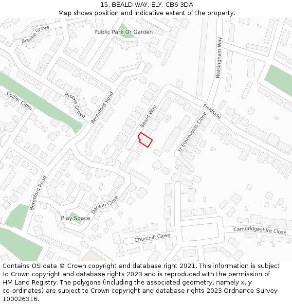 15, BEALD WAY, ELY, CB6 3DA: Location map and indicative extent of plot