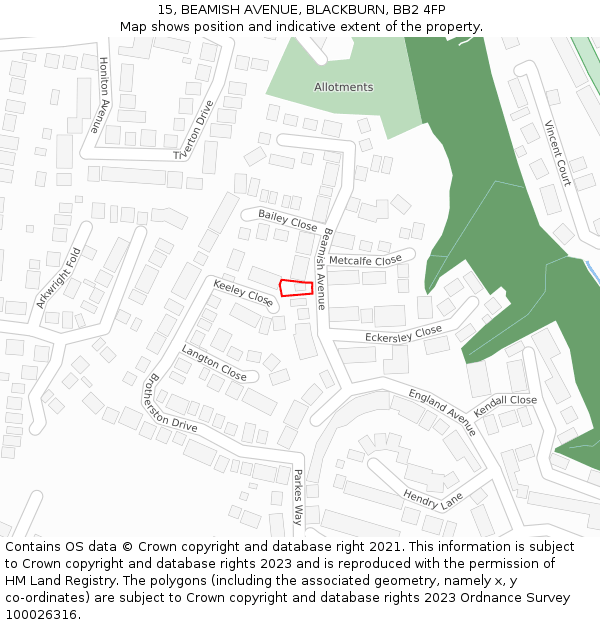 15, BEAMISH AVENUE, BLACKBURN, BB2 4FP: Location map and indicative extent of plot