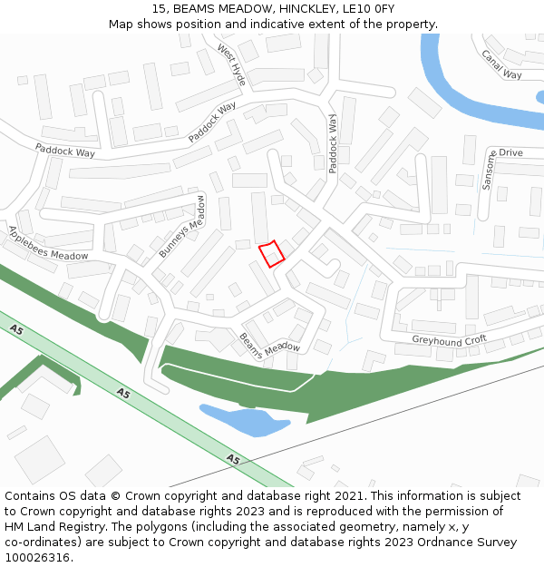 15, BEAMS MEADOW, HINCKLEY, LE10 0FY: Location map and indicative extent of plot