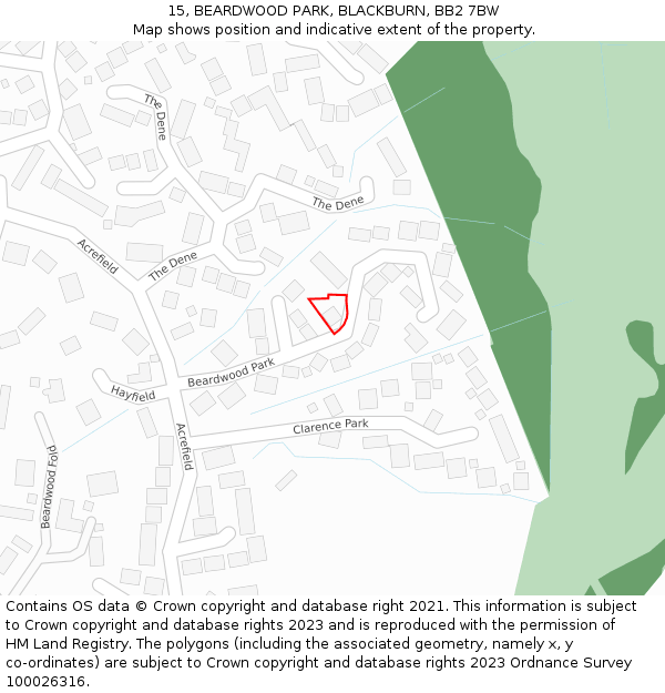 15, BEARDWOOD PARK, BLACKBURN, BB2 7BW: Location map and indicative extent of plot