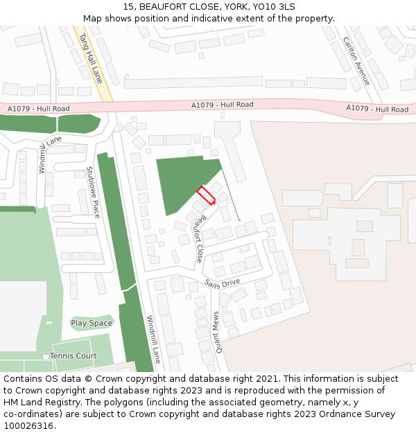 15, BEAUFORT CLOSE, YORK, YO10 3LS: Location map and indicative extent of plot