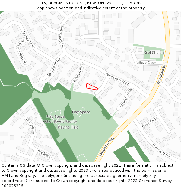 15, BEAUMONT CLOSE, NEWTON AYCLIFFE, DL5 4RR: Location map and indicative extent of plot