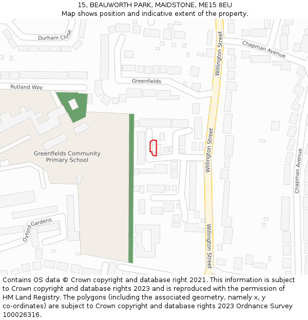 15, BEAUWORTH PARK, MAIDSTONE, ME15 8EU: Location map and indicative extent of plot