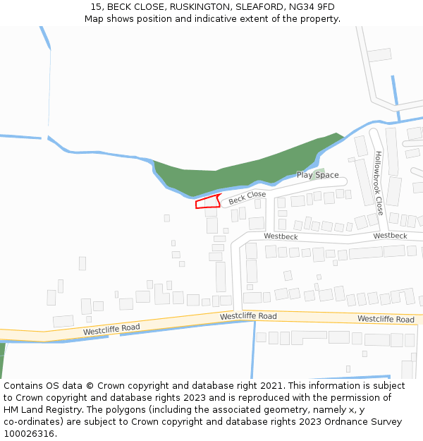 15, BECK CLOSE, RUSKINGTON, SLEAFORD, NG34 9FD: Location map and indicative extent of plot