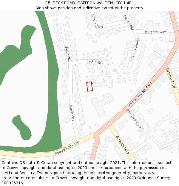 15, BECK ROAD, SAFFRON WALDEN, CB11 4EH: Location map and indicative extent of plot