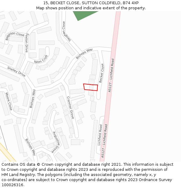 15, BECKET CLOSE, SUTTON COLDFIELD, B74 4XP: Location map and indicative extent of plot