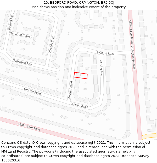 15, BEDFORD ROAD, ORPINGTON, BR6 0QJ: Location map and indicative extent of plot