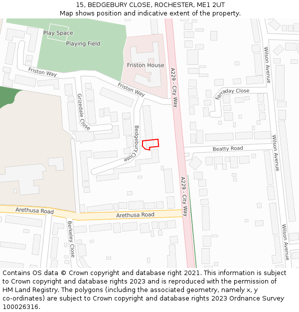 15, BEDGEBURY CLOSE, ROCHESTER, ME1 2UT: Location map and indicative extent of plot