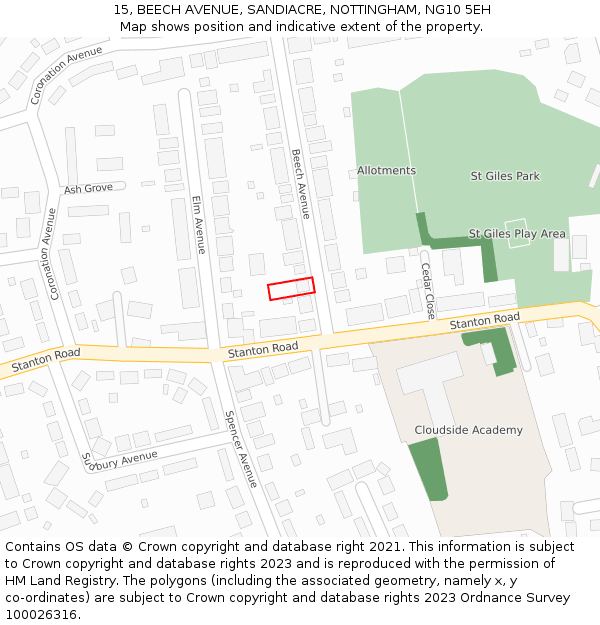 15, BEECH AVENUE, SANDIACRE, NOTTINGHAM, NG10 5EH: Location map and indicative extent of plot