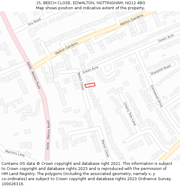 15, BEECH CLOSE, EDWALTON, NOTTINGHAM, NG12 4BG: Location map and indicative extent of plot